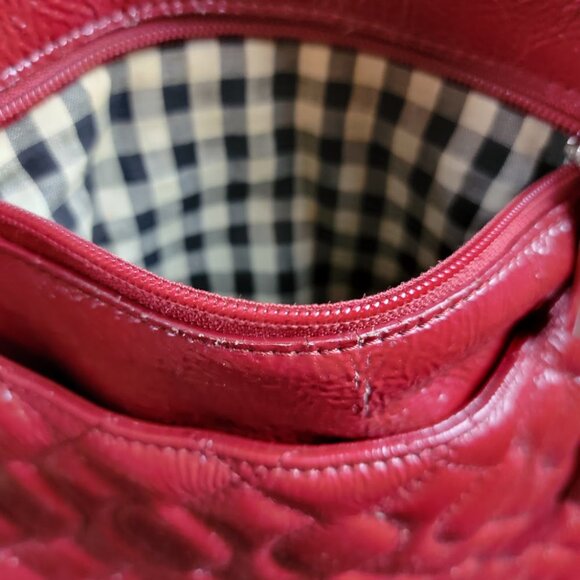 Hobo International Red Leather Shoulder Bag Buffalo Check Lining Satchel Handbag - Picture 4 of 13